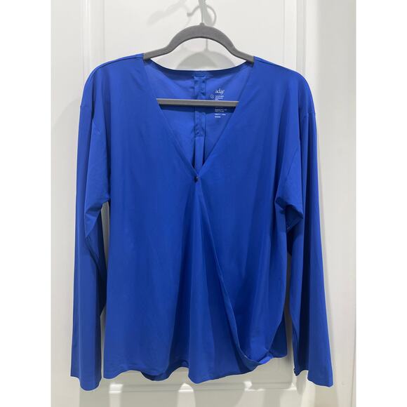 Aday That's A Wrap Top V-neck Long Sleeves in Blue Sz S - Picture 2 of 9